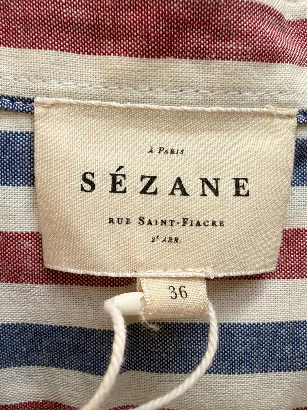 NWT Sézane Max Shirt Blue Ecru Burgundy Stripes Sz FR 36 US 4